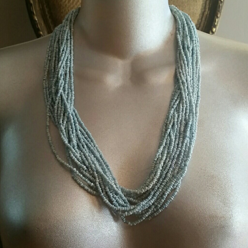Baby Blue Long Glass Bead Necklace
